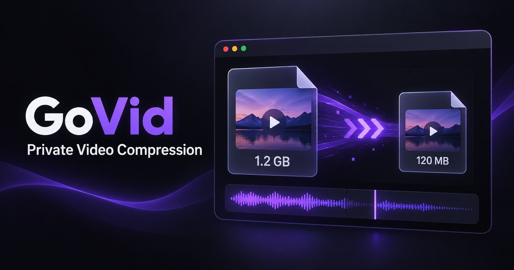 GoVid compressing a large video into a smaller file inside the browser